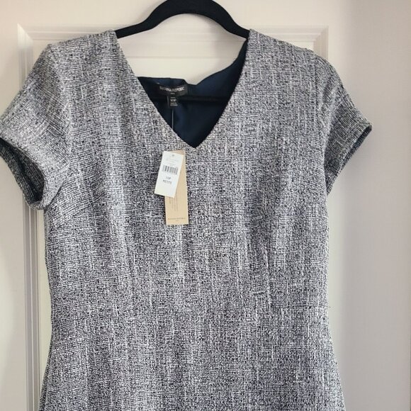 Banana Republic Dress Womens 10 Blue White Tweed Short Sleeve Sheath Career Chic - Picture 3 of 10